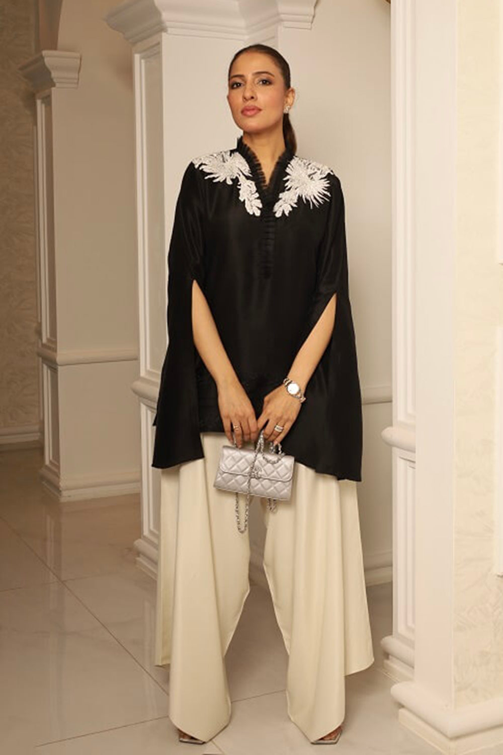 Khushboo & Pankaj Black & Ivory Embroidered Silk Suit Set