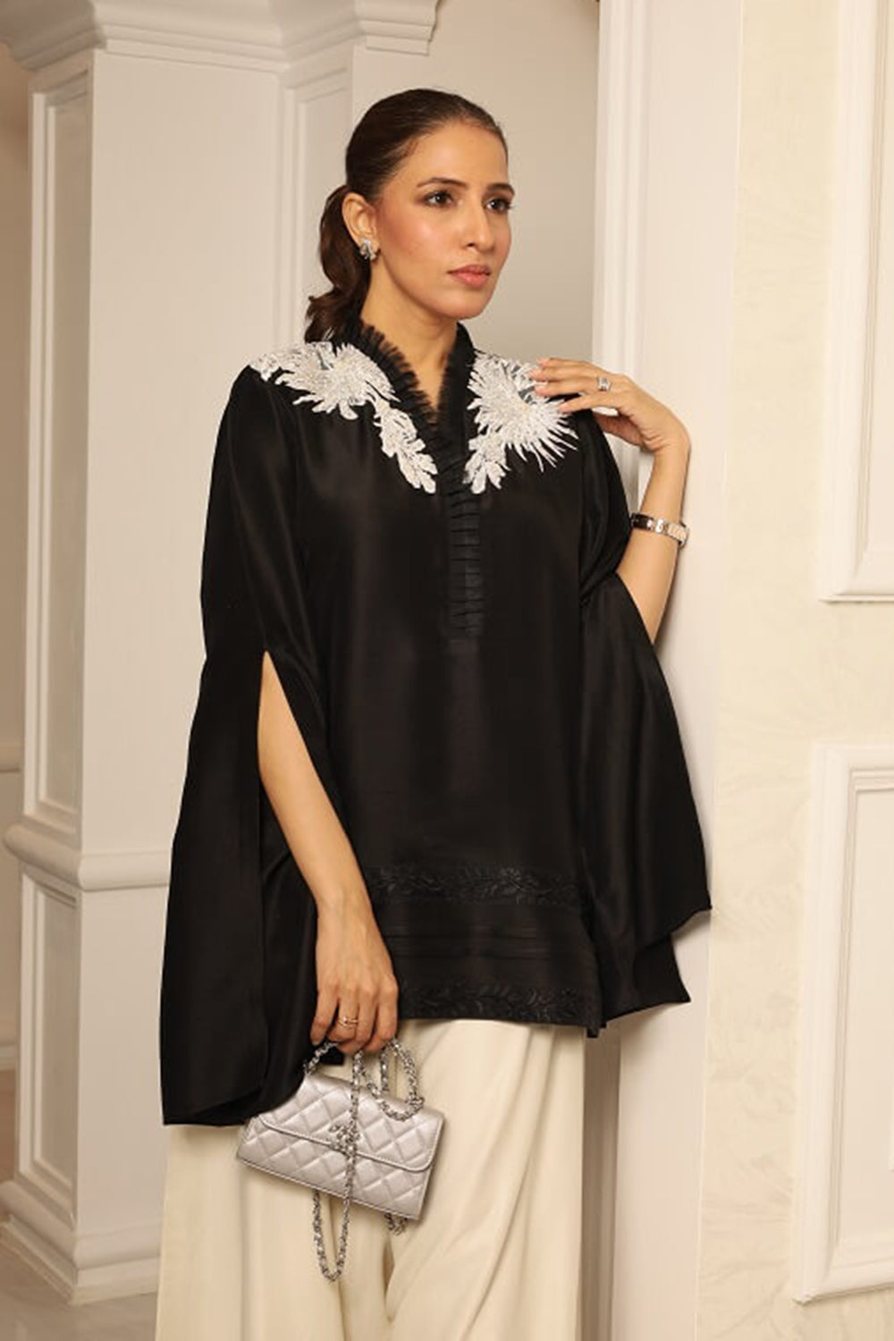 Khushboo & Pankaj Black & Ivory Embroidered Silk Suit Set