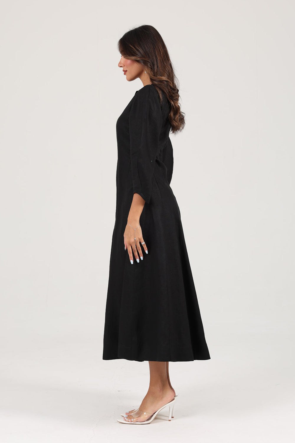 Khushboo & Pankaj Black Linen A-Line Midi Dress