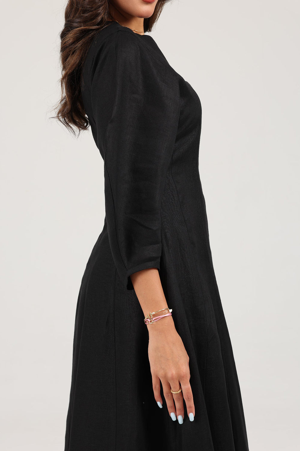 Khushboo & Pankaj Black Linen A-Line Midi Dress