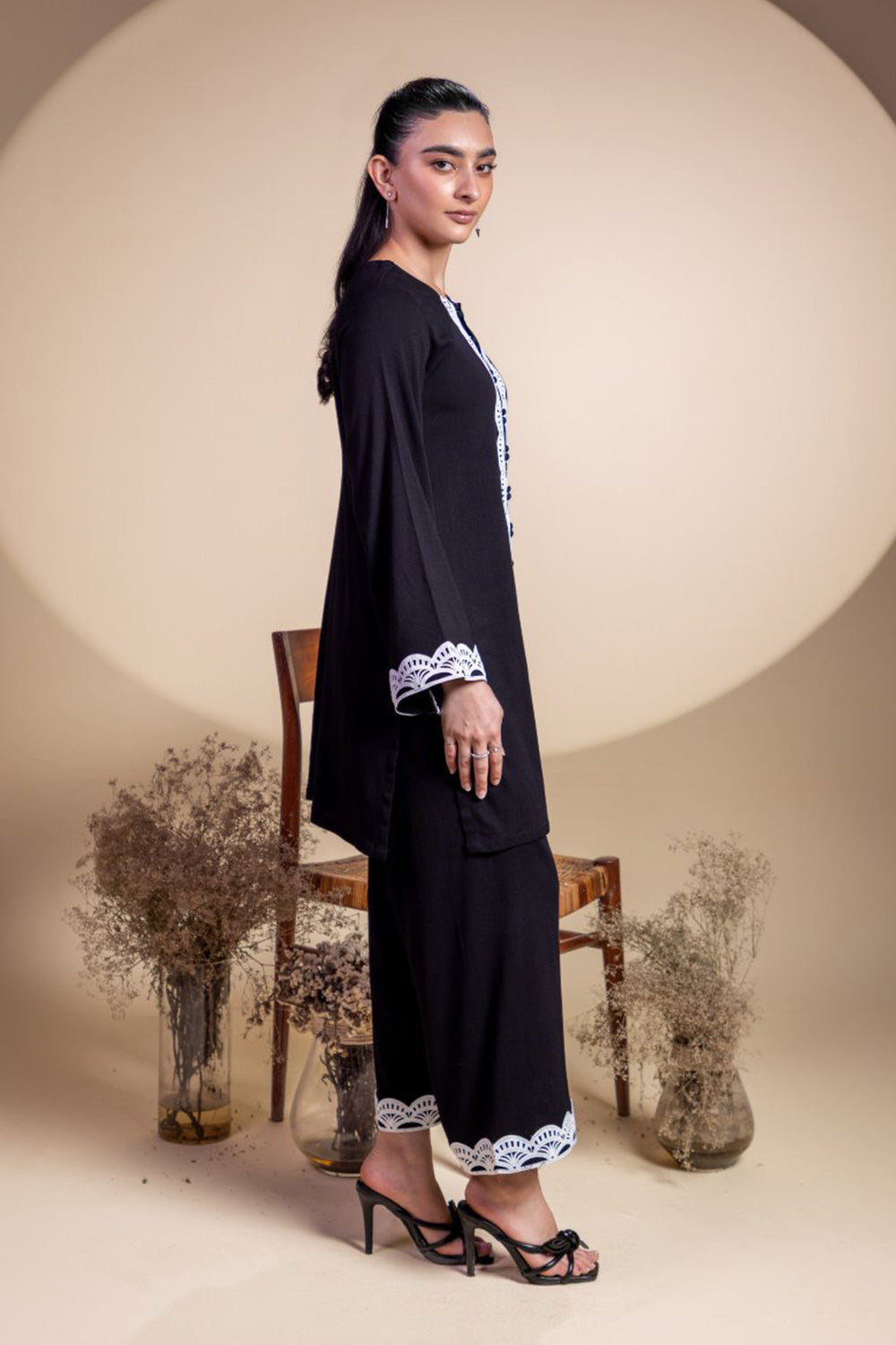 Khushboo & Pankaj Black Scallop Embroidered Kurta Set