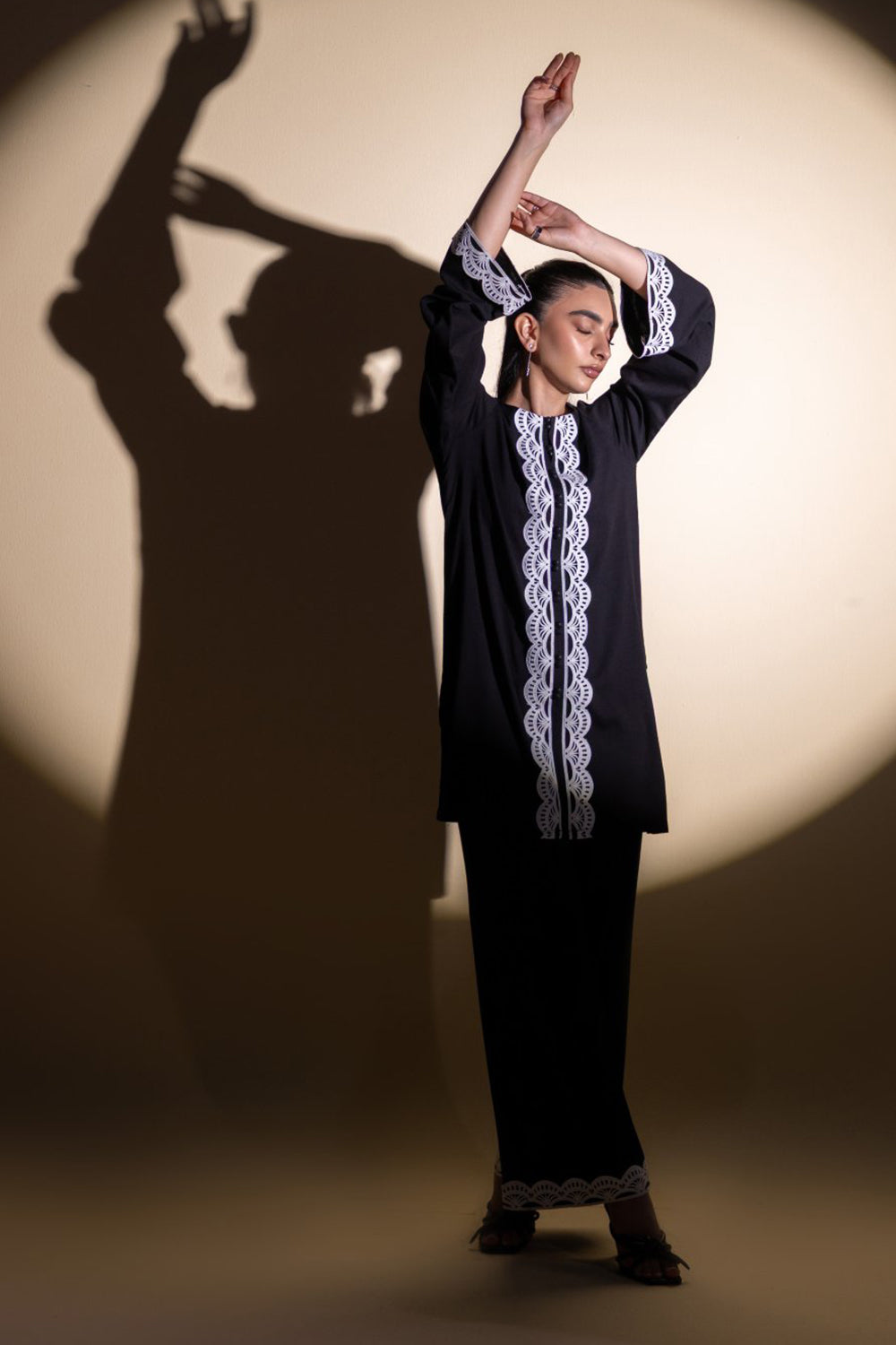 Khushboo & Pankaj Black Scallop Embroidered Kurta Set