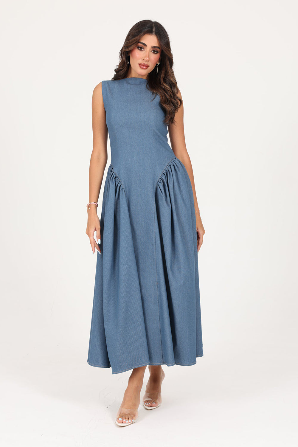 Khushboo & Pankaj Blue Structured Denim Midi Dress