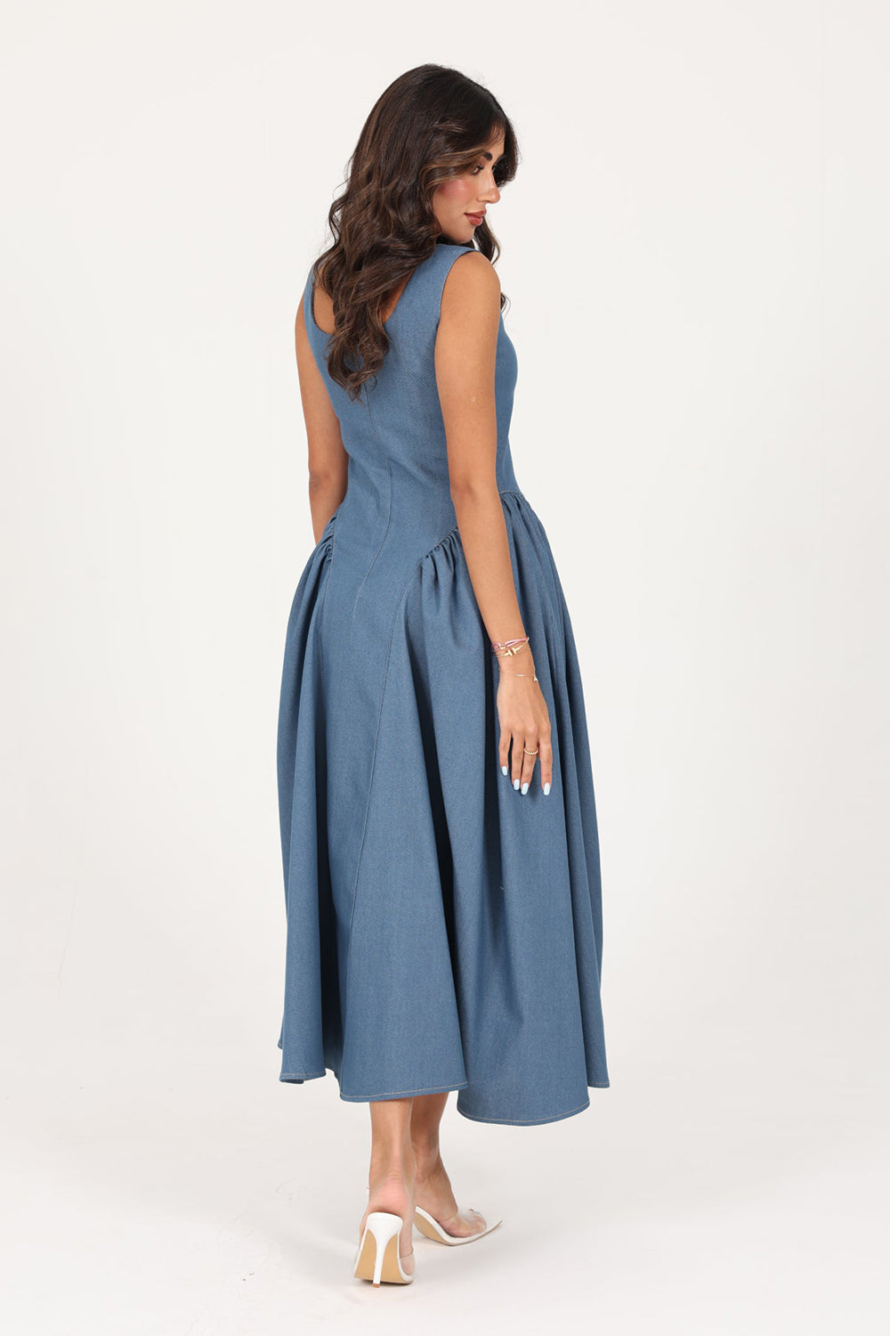 Khushboo & Pankaj Blue Structured Denim Midi Dress
