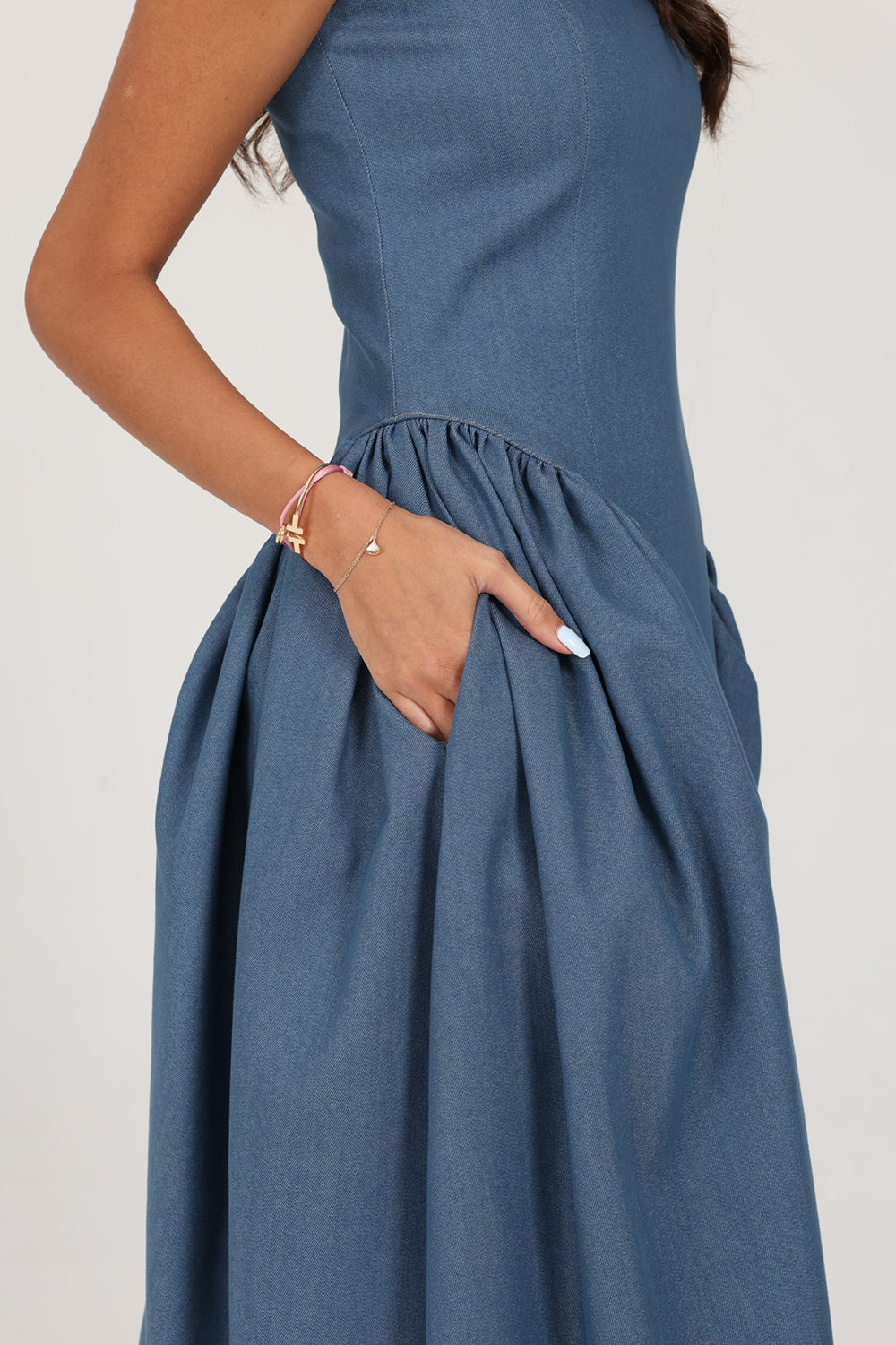 Khushboo & Pankaj Blue Structured Denim Midi Dress