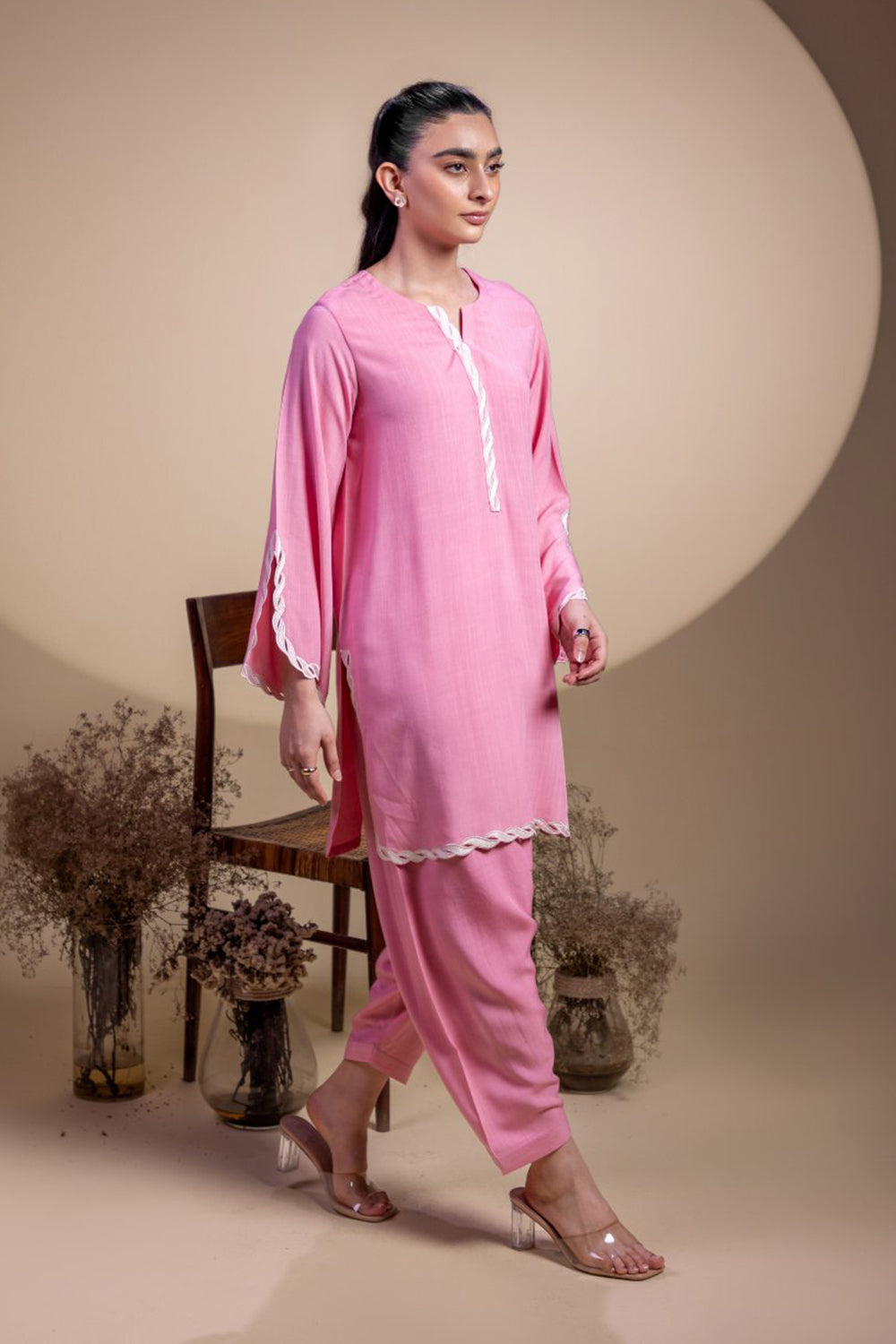 Khushboo & Pankaj Blush Pink Lace Detail Kurta Set