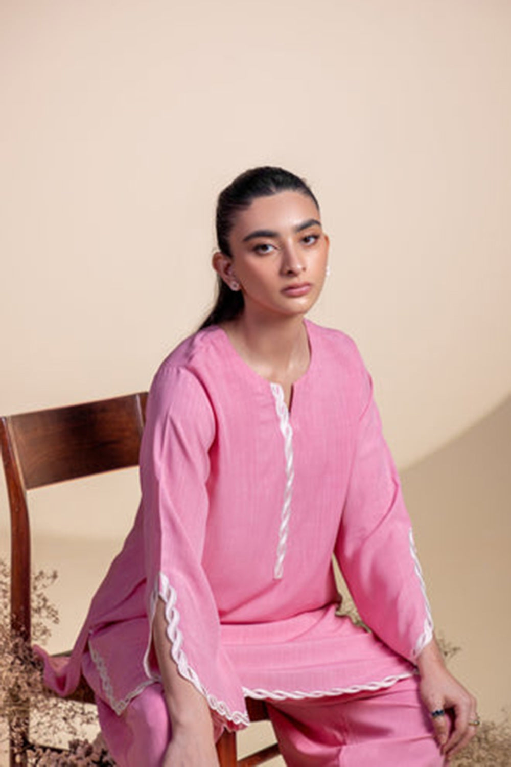 Khushboo & Pankaj Blush Pink Lace Detail Kurta Set
