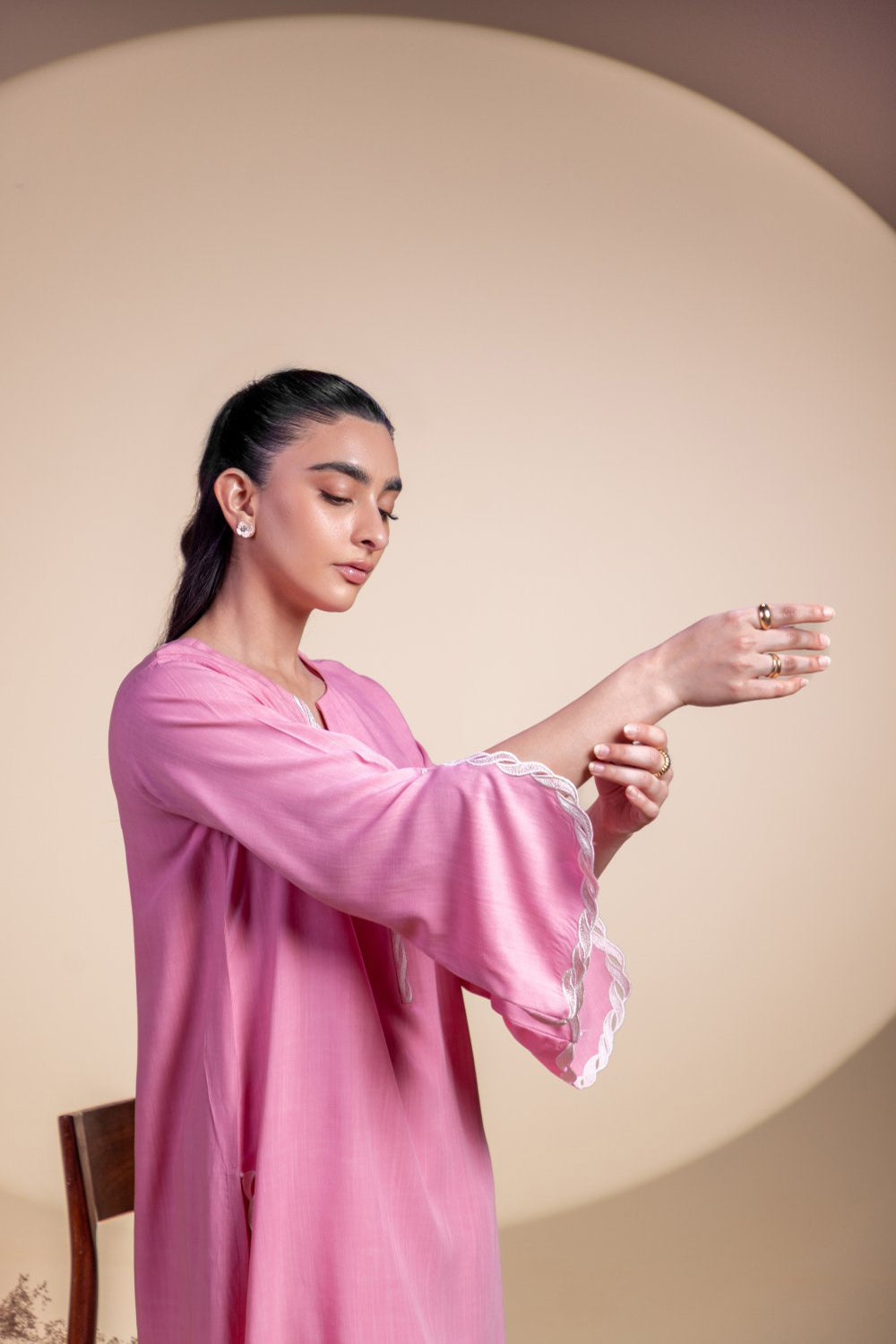 Khushboo & Pankaj Blush Pink Lace Detail Kurta Set