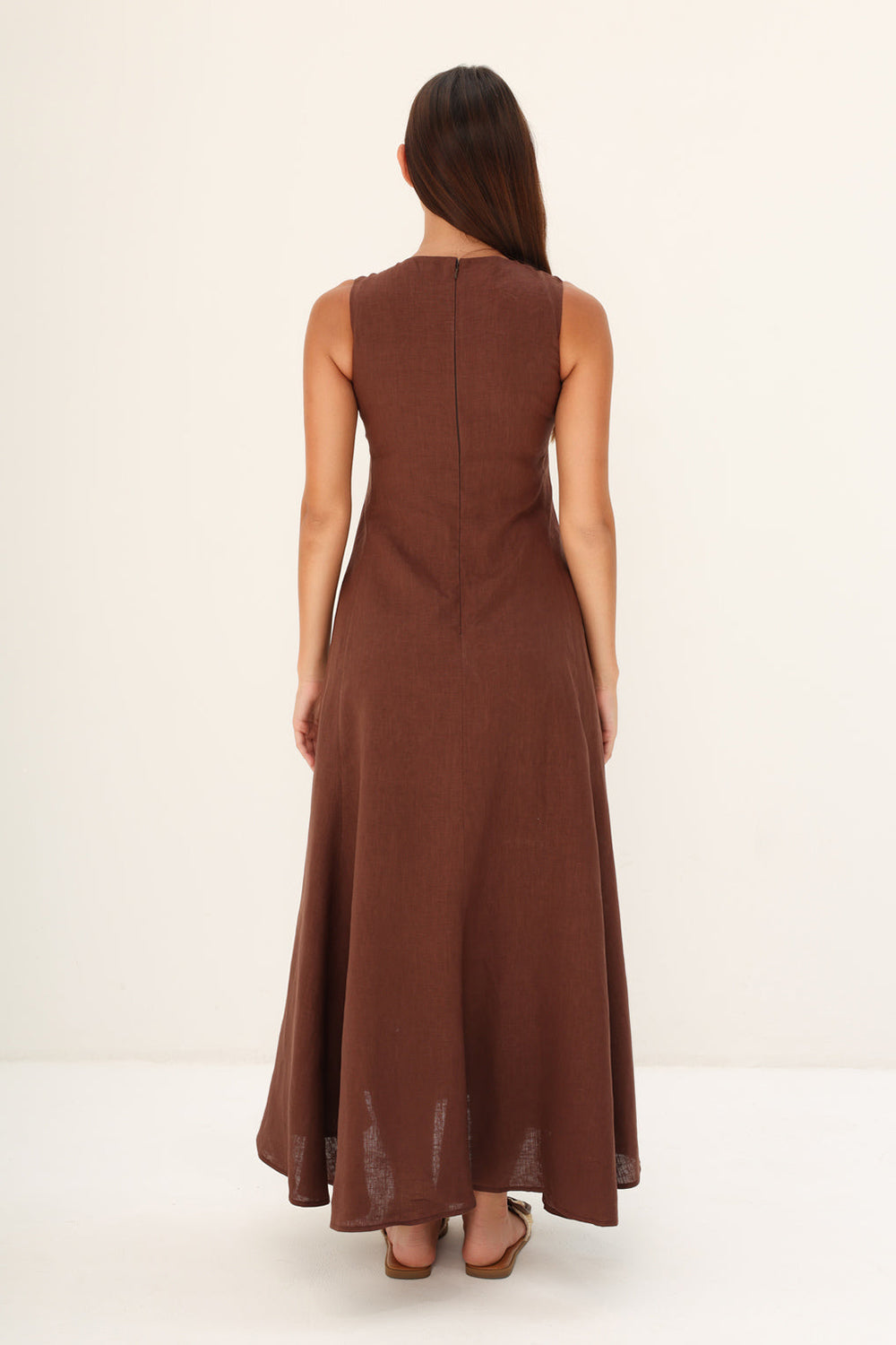 Khushboo & Pankaj Brown Linen A-Line Maxi Dress