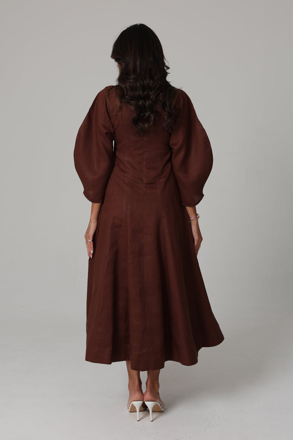 Khushboo & Pankaj Brown Linen A-Line Midi Dress