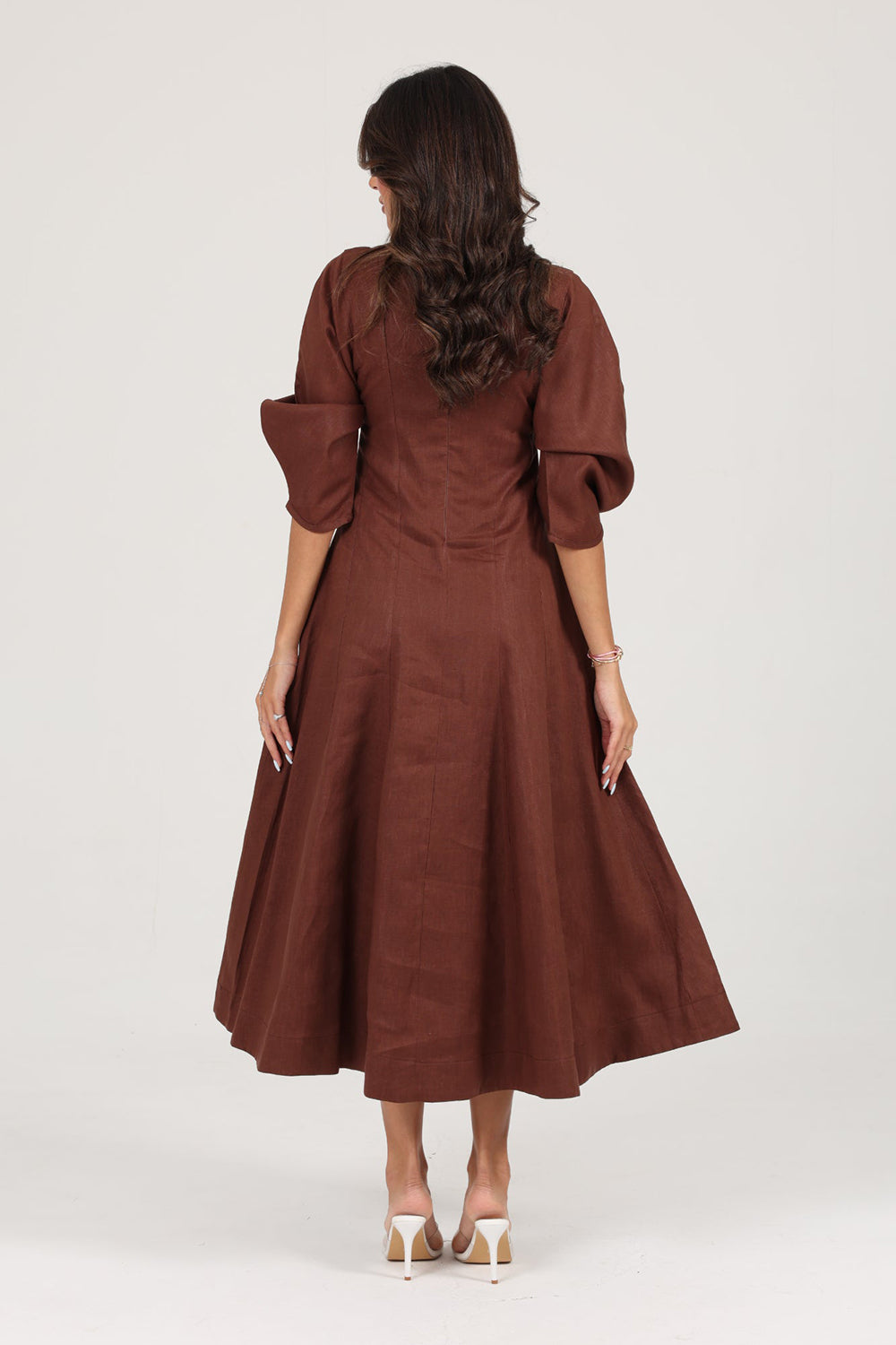 Khushboo & Pankaj Brown Linen A-Line Midi Dress