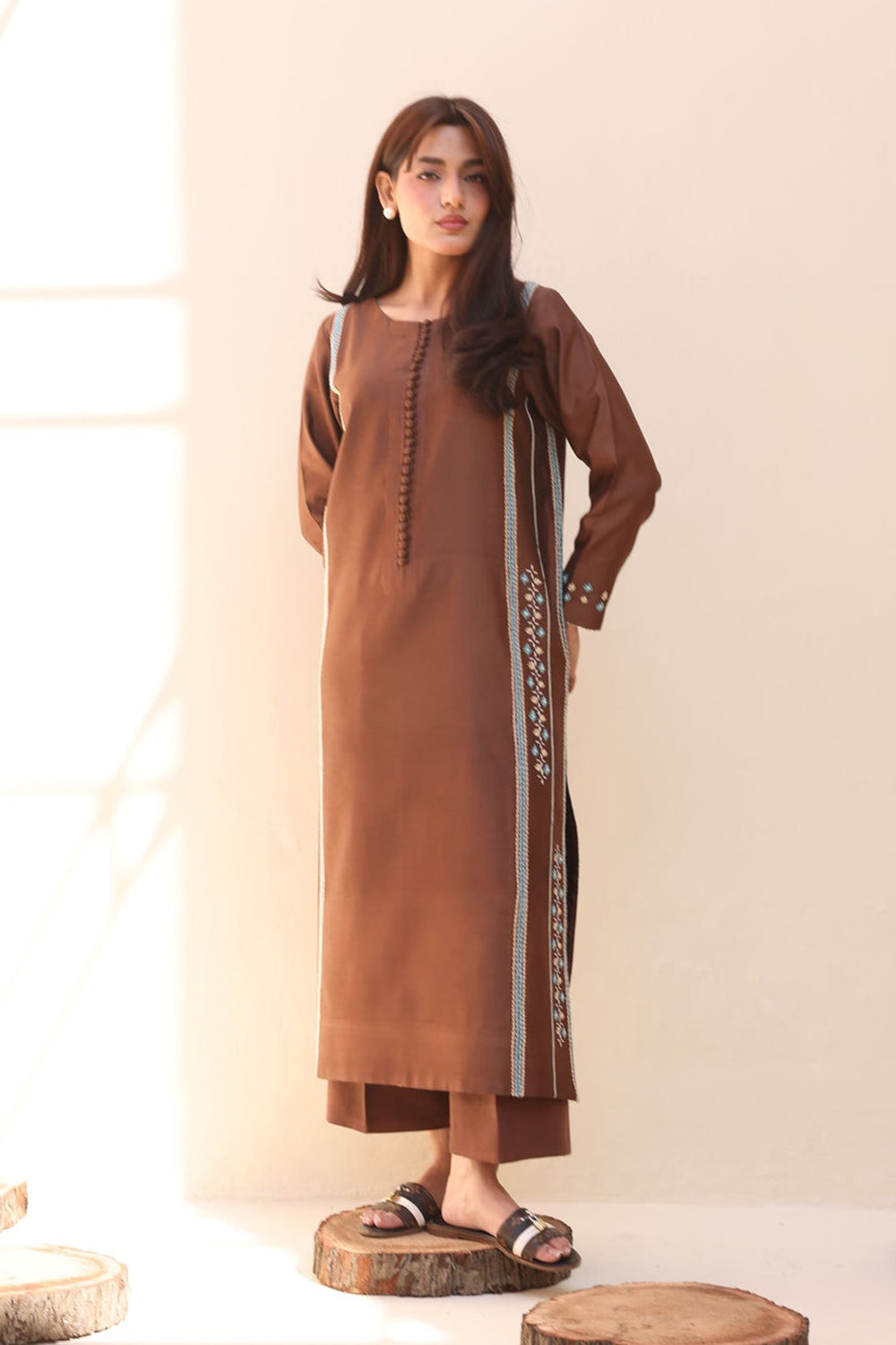 Khushboo & Pankaj Cocoa Straight Kurta with Subtle Thread Work