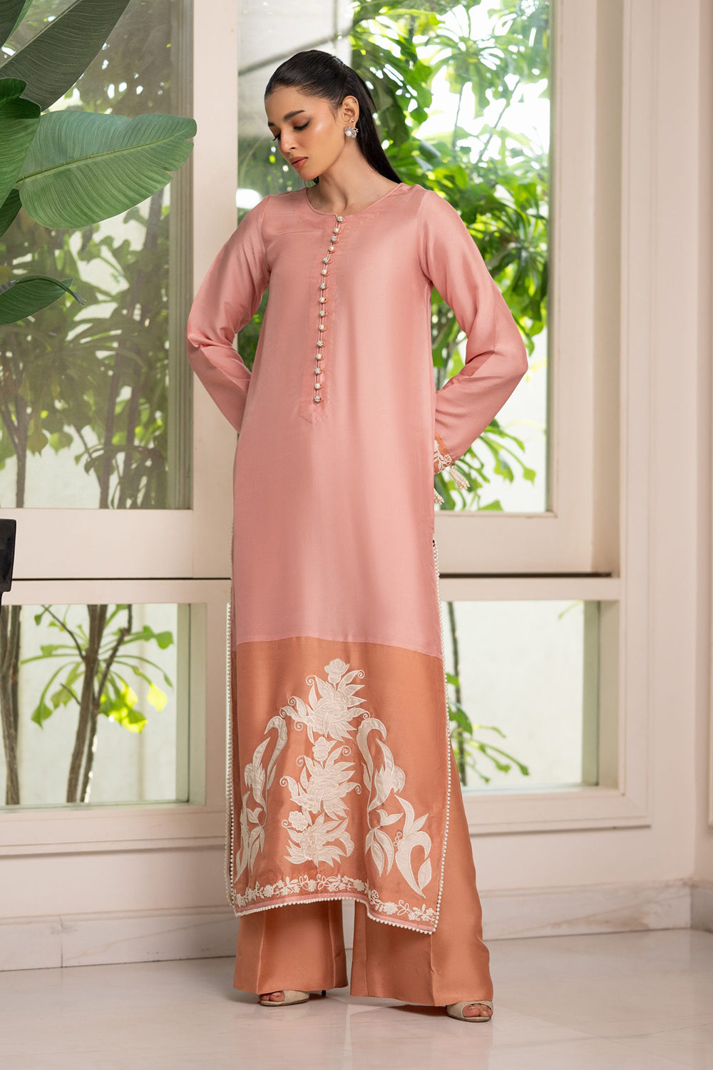Khushboo & Pankaj Coral Blush Embroidered Suit Set with Dupatta
