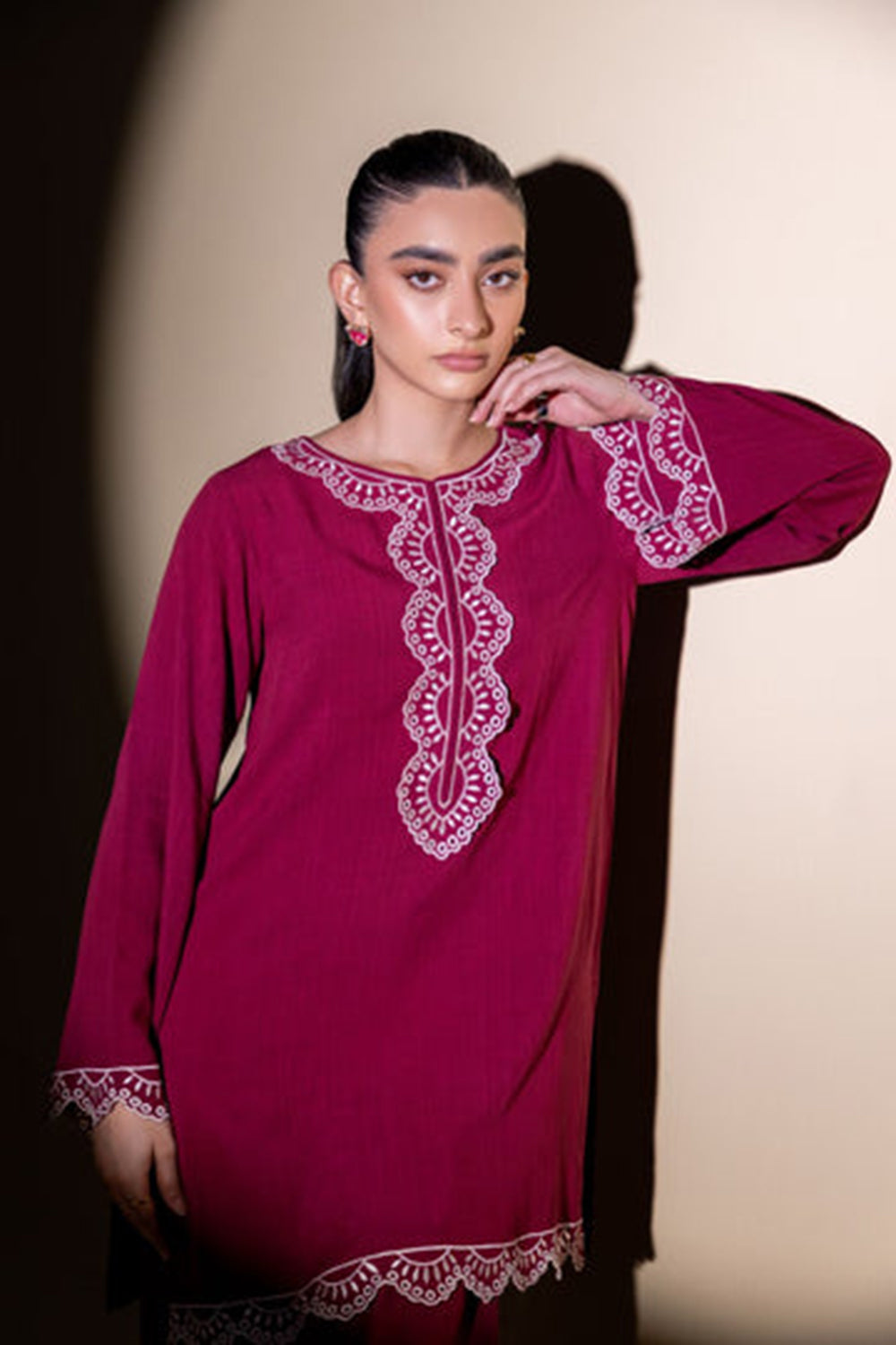 Khushboo & Pankaj Deep Pink Embroidered Kurta Set