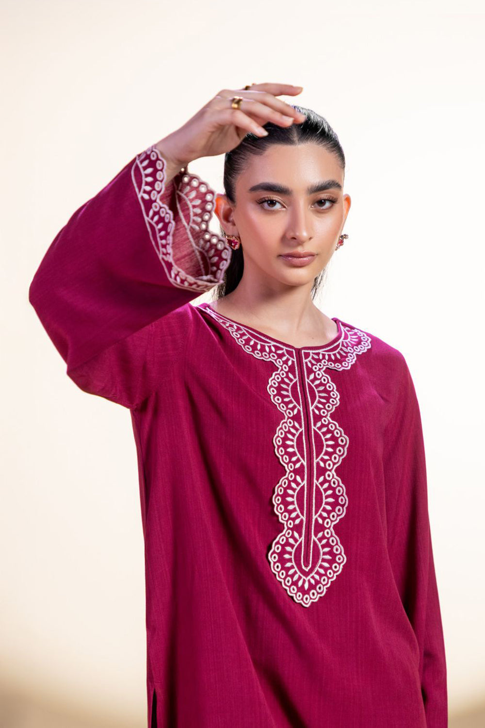 Khushboo & Pankaj Deep Pink Embroidered Kurta Set