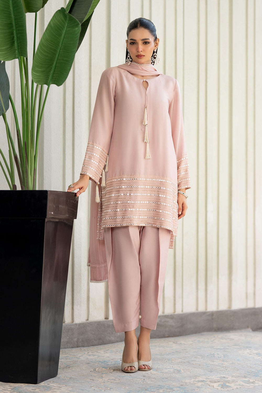 Khushboo & Pankaj Dusty Rose Embroidered Suit Set with Dupatta