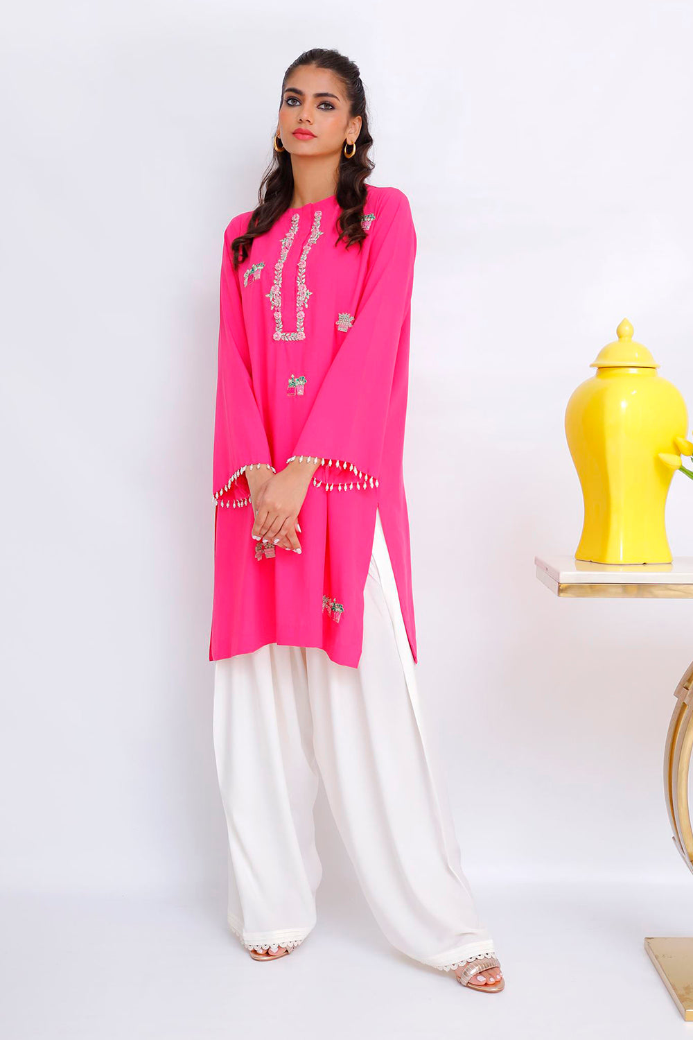 Khushboo & Pankaj Fuchsia Embroidered Kurta Set