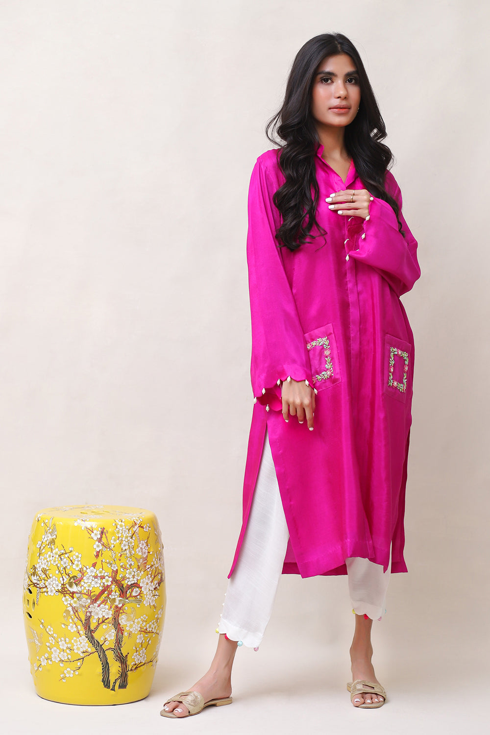 Khushboo & Pankaj Fuchsia Embroidered Kurta Set