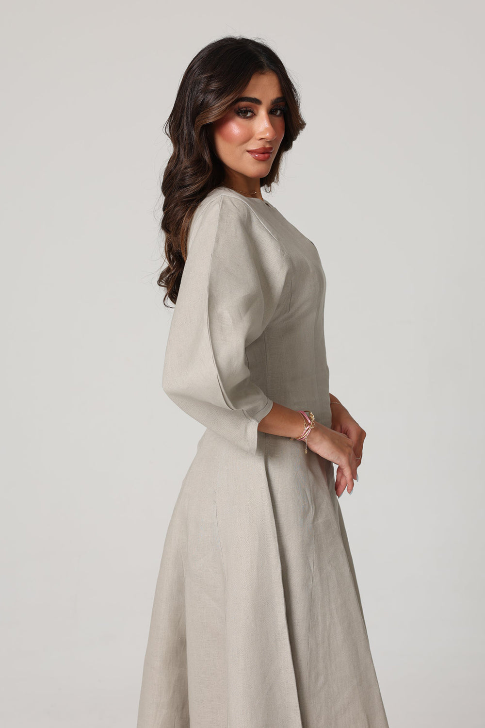 Khushboo & Pankaj Grey Linen A-Line Midi Dress