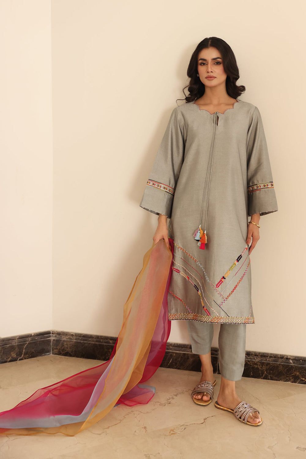 Khushboo & Pankaj Grey Summer Festive Kurta Set