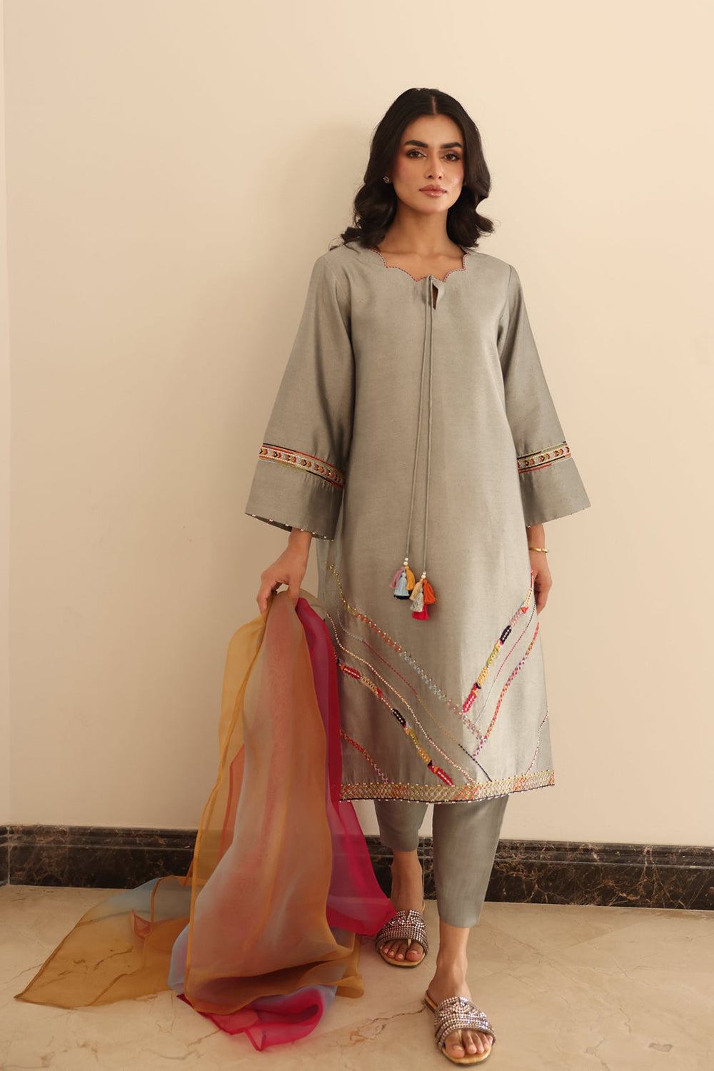 Khushboo & Pankaj Grey Summer Festive Kurta Set