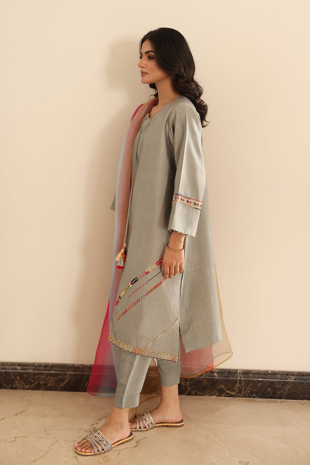 Khushboo & Pankaj Grey Summer Festive Kurta Set