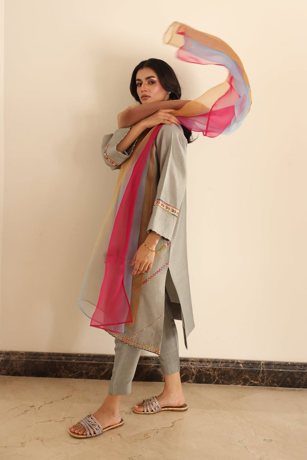 Khushboo & Pankaj Grey Summer Festive Kurta Set