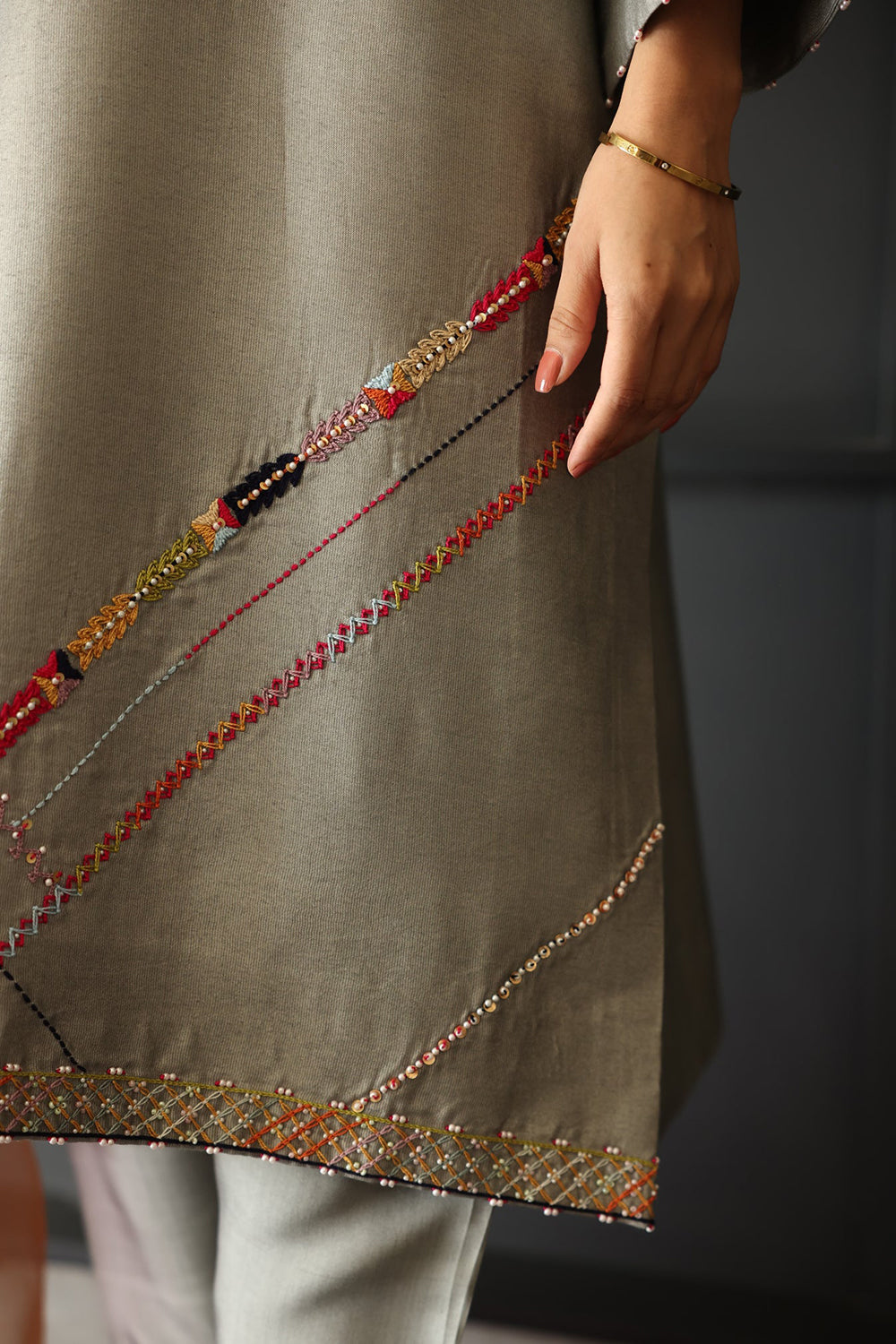 Khushboo & Pankaj Grey Summer Festive Kurta Set