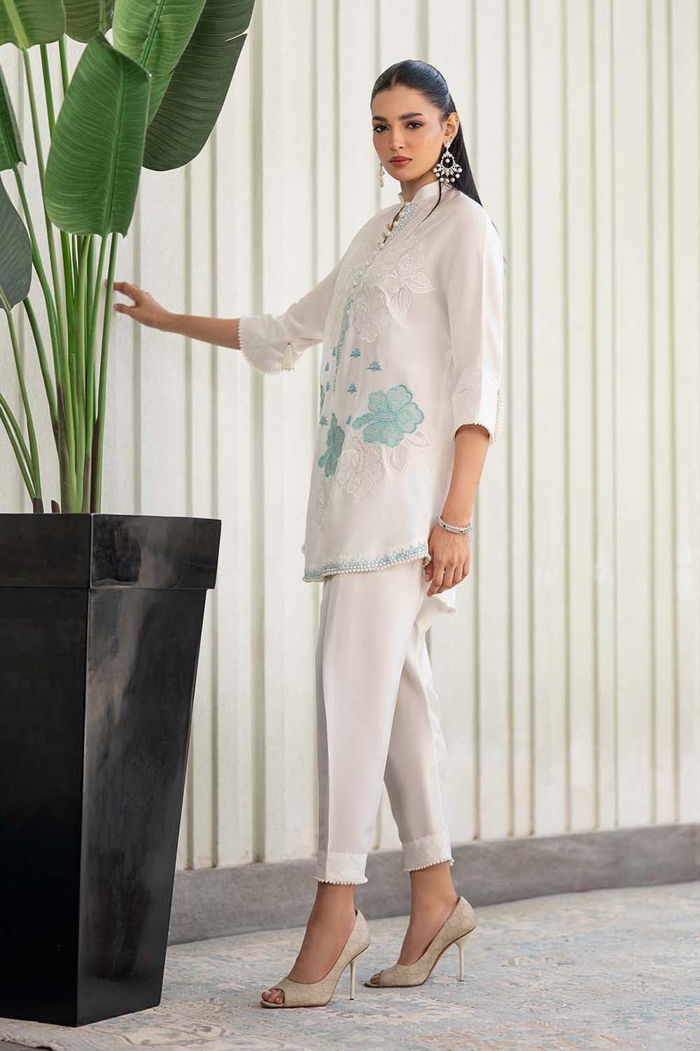 Khushboo & Pankaj Ivory Aqua Embroidered Suit Set with Tulip Pants