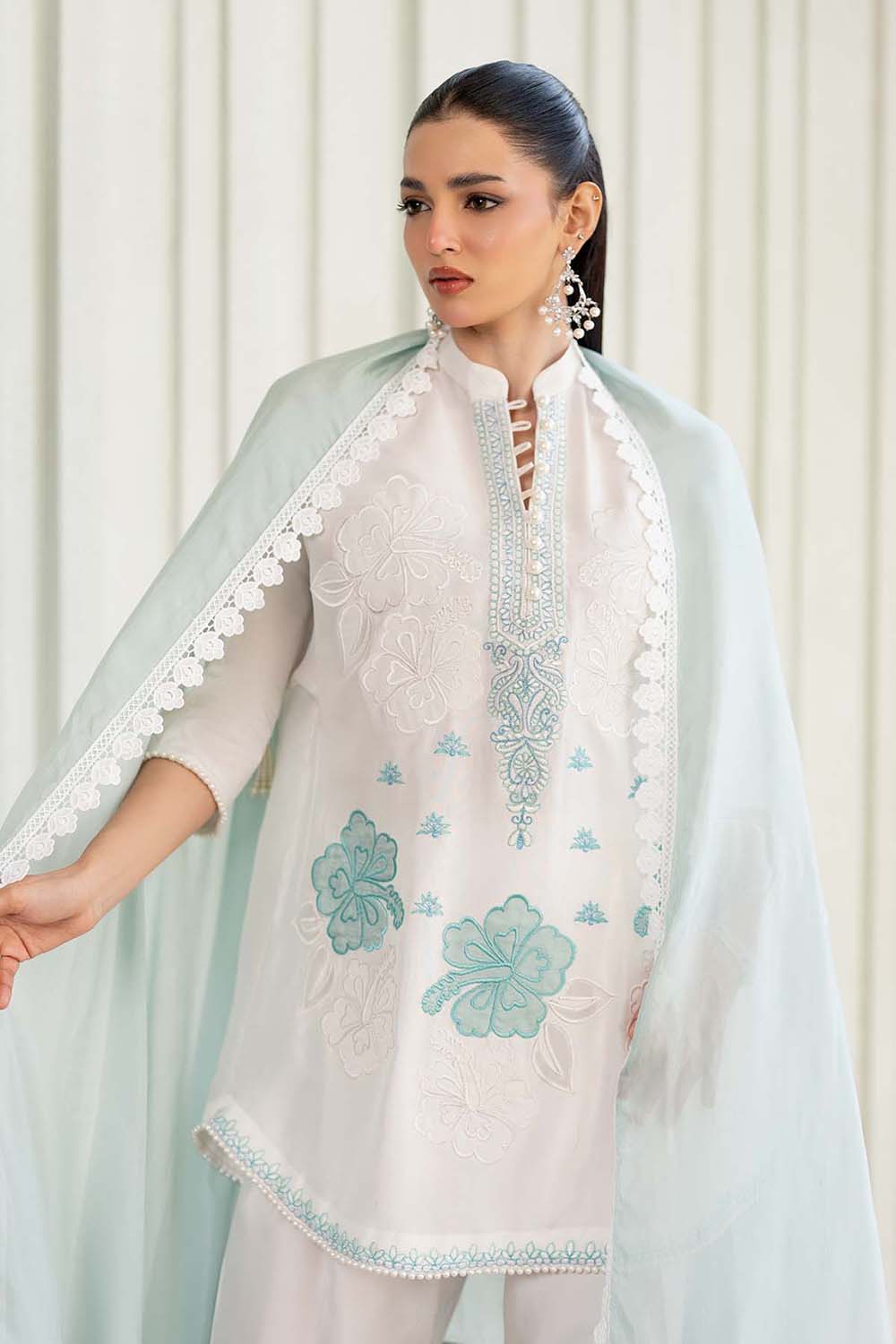 Khushboo & Pankaj Ivory Aqua Embroidered Suit Set with Tulip Pants