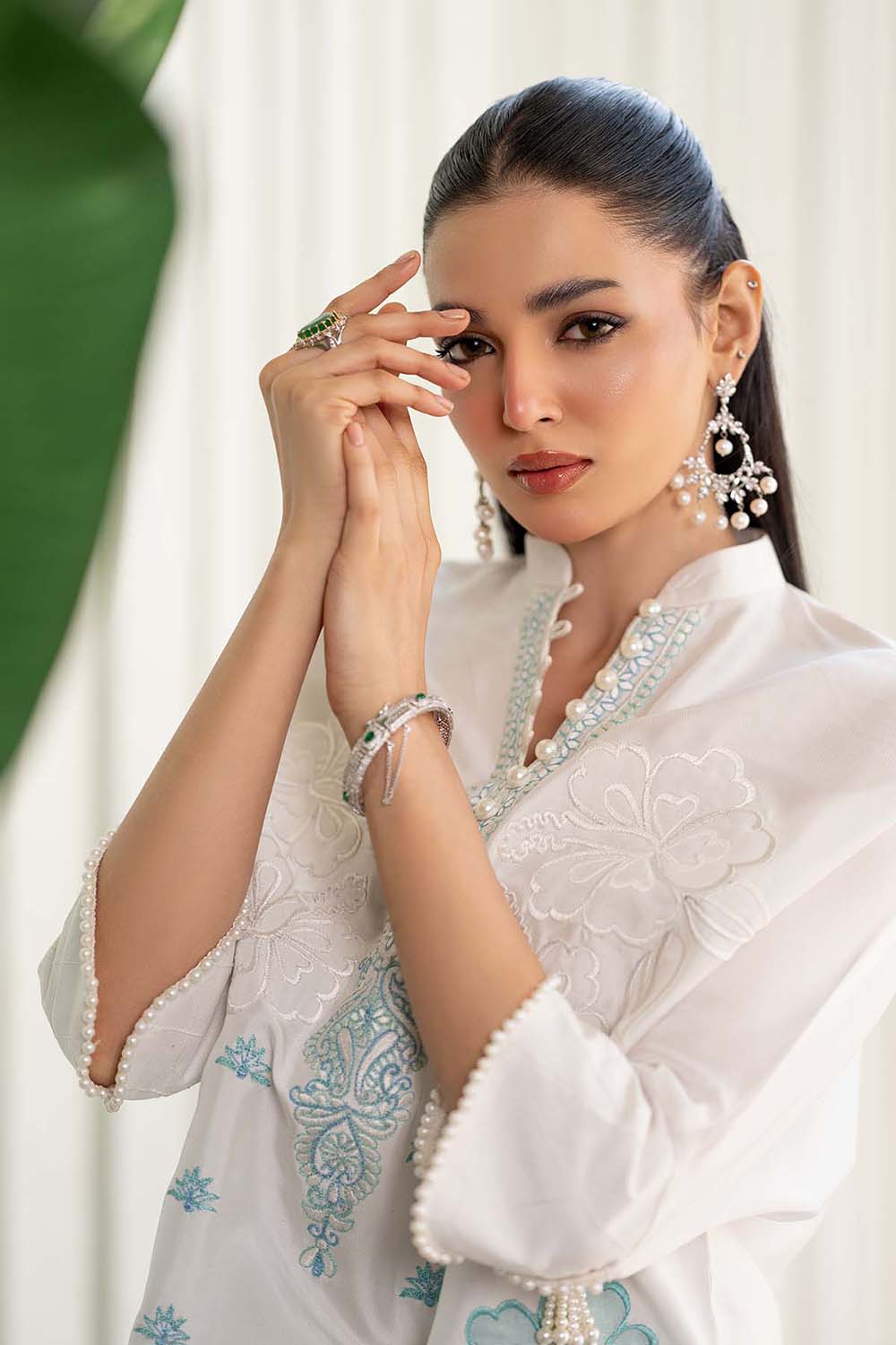 Khushboo & Pankaj Ivory Aqua Embroidered Suit Set with Tulip Pants