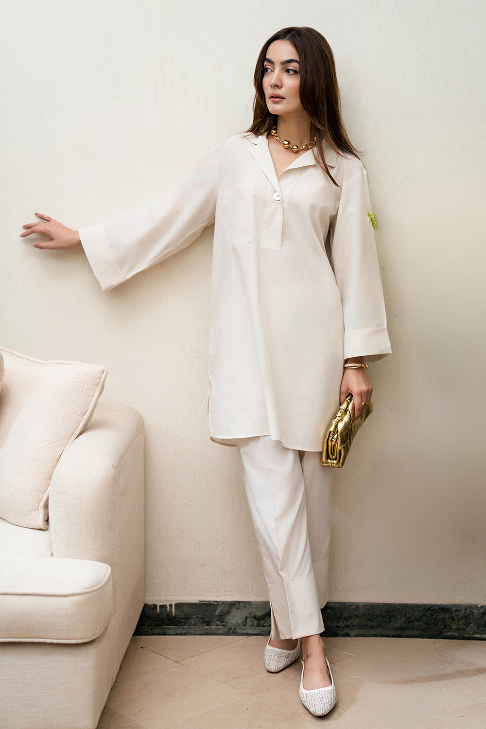 Khushboo & Pankaj Ivory Cotton Tunic Co-Ord Set