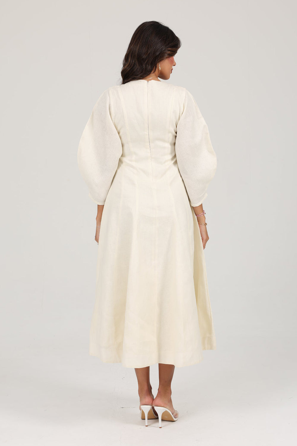 Khushboo & Pankaj Ivory Linen A-Line Midi Dress