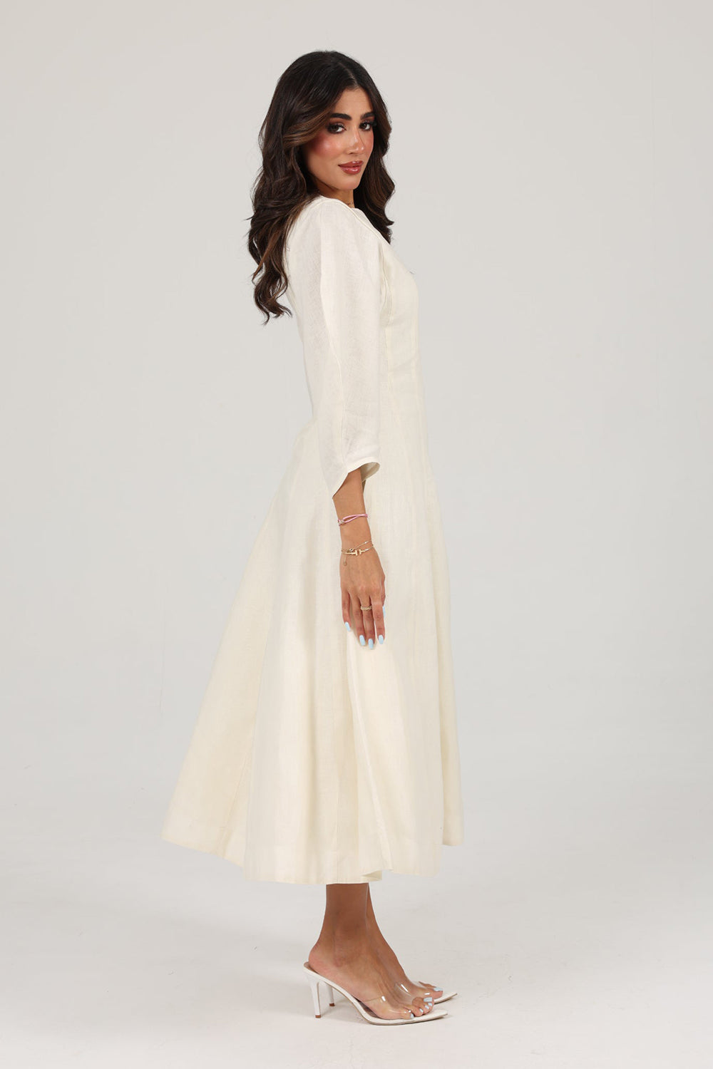 Khushboo & Pankaj Ivory Linen A-Line Midi Dress