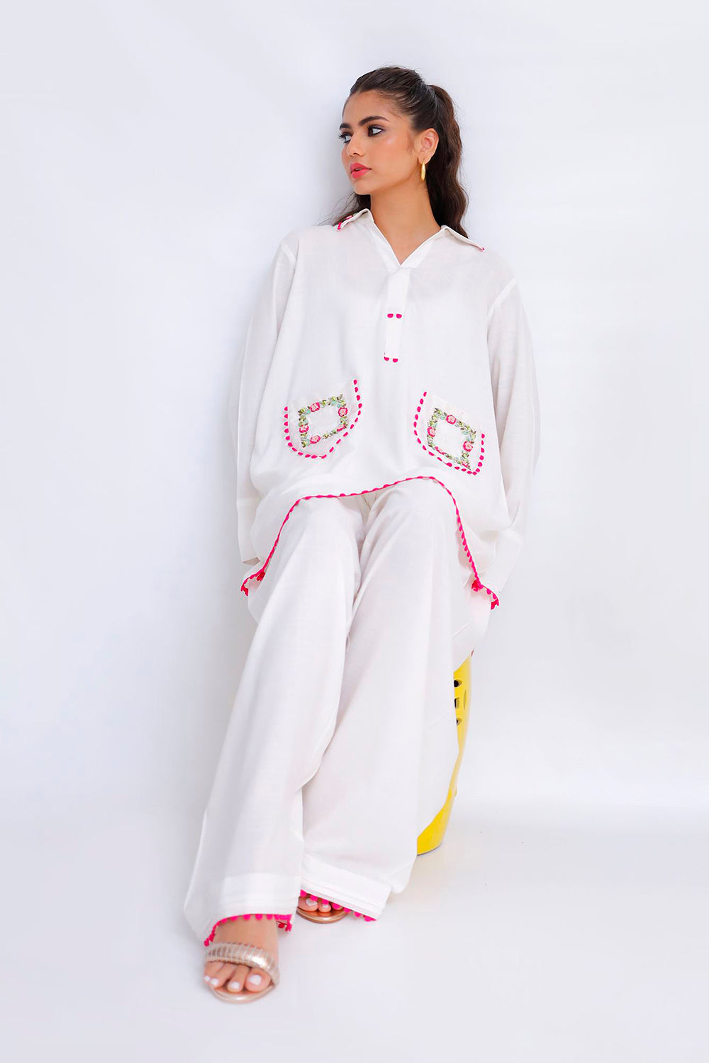 Khushboo & Pankaj Ivory Pocket Embroidered Kurta Set