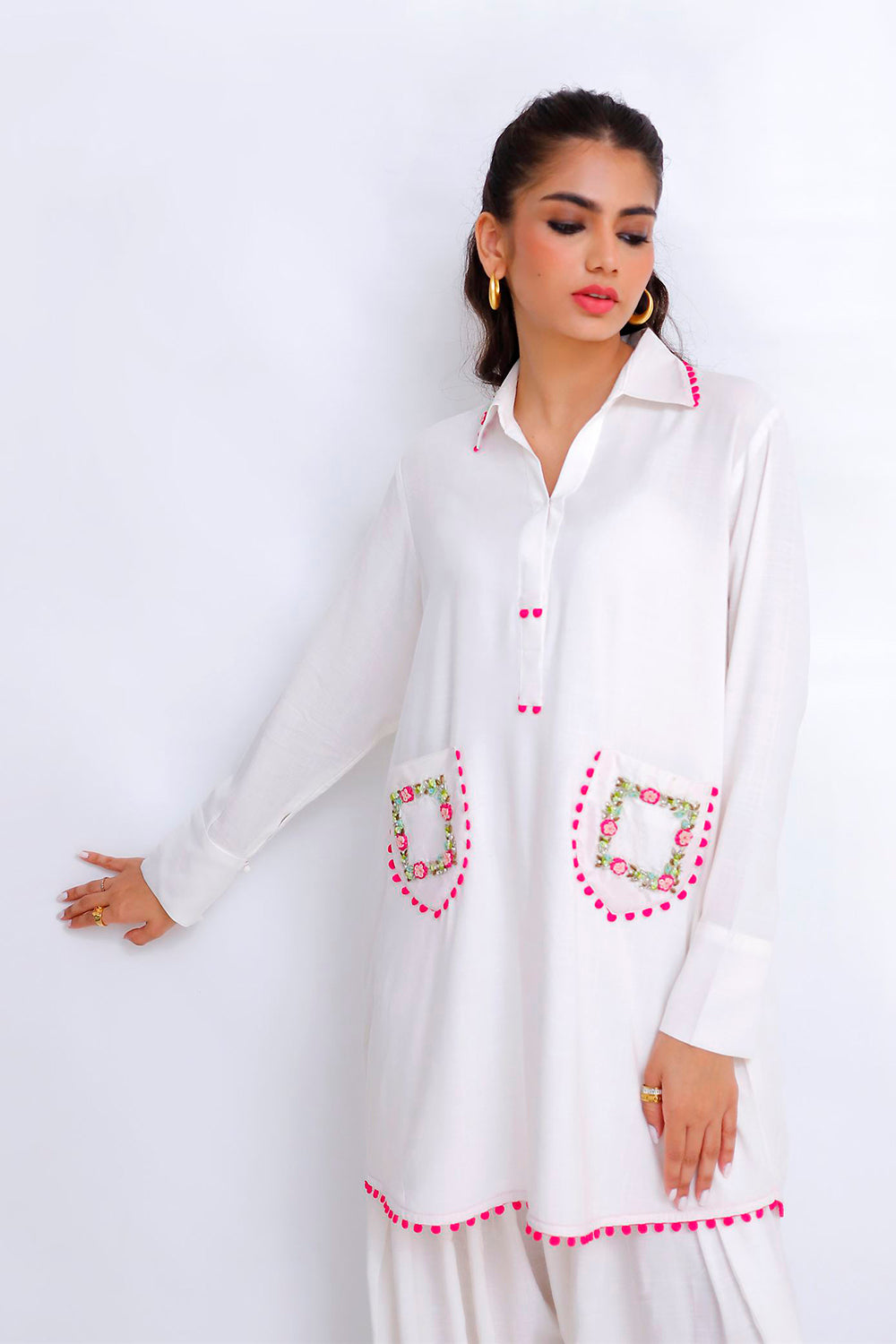 Khushboo & Pankaj Ivory Pocket Embroidered Kurta Set