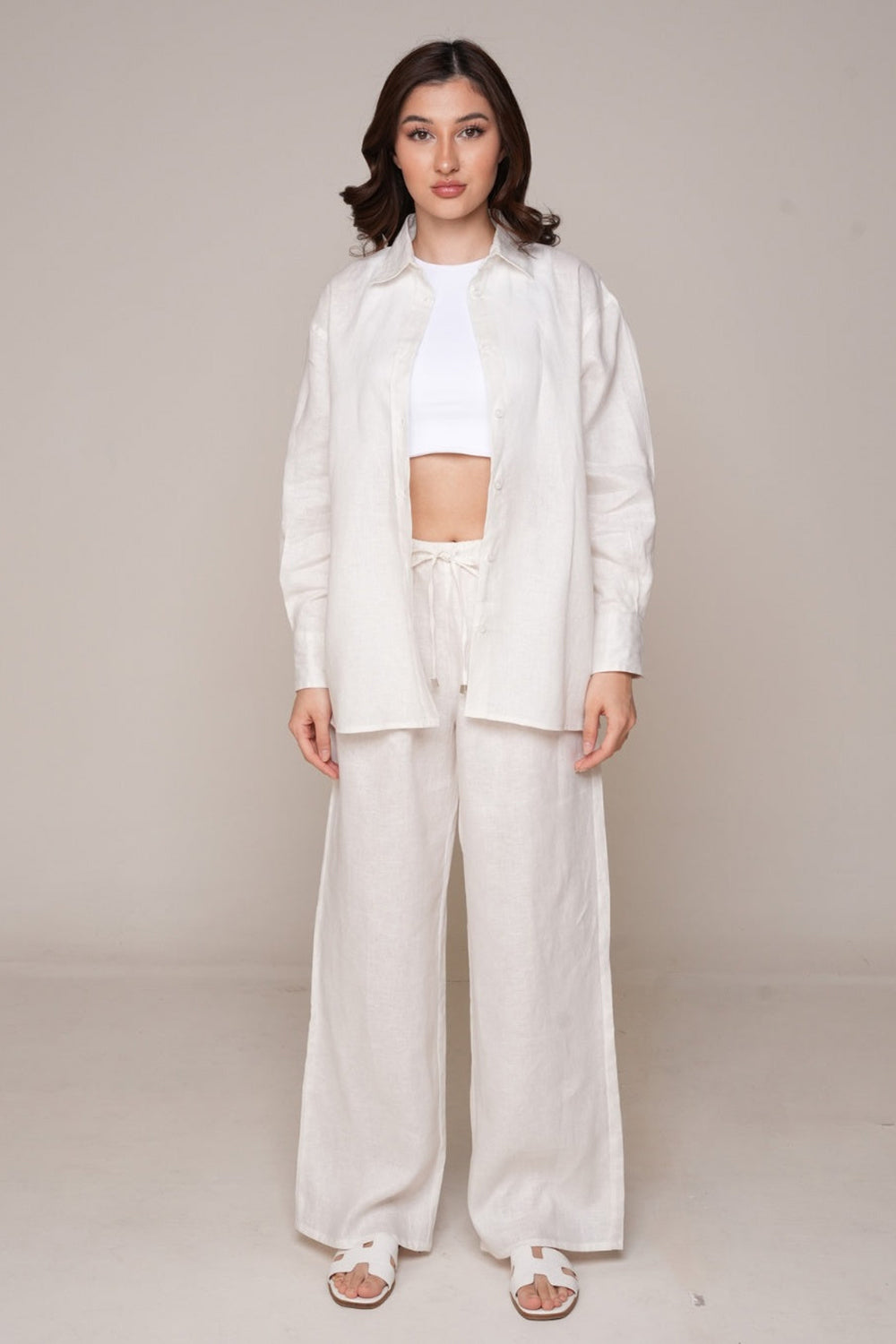Khushboo & Pankaj Ivory Shell Linen Relaxed Co-Ord Set