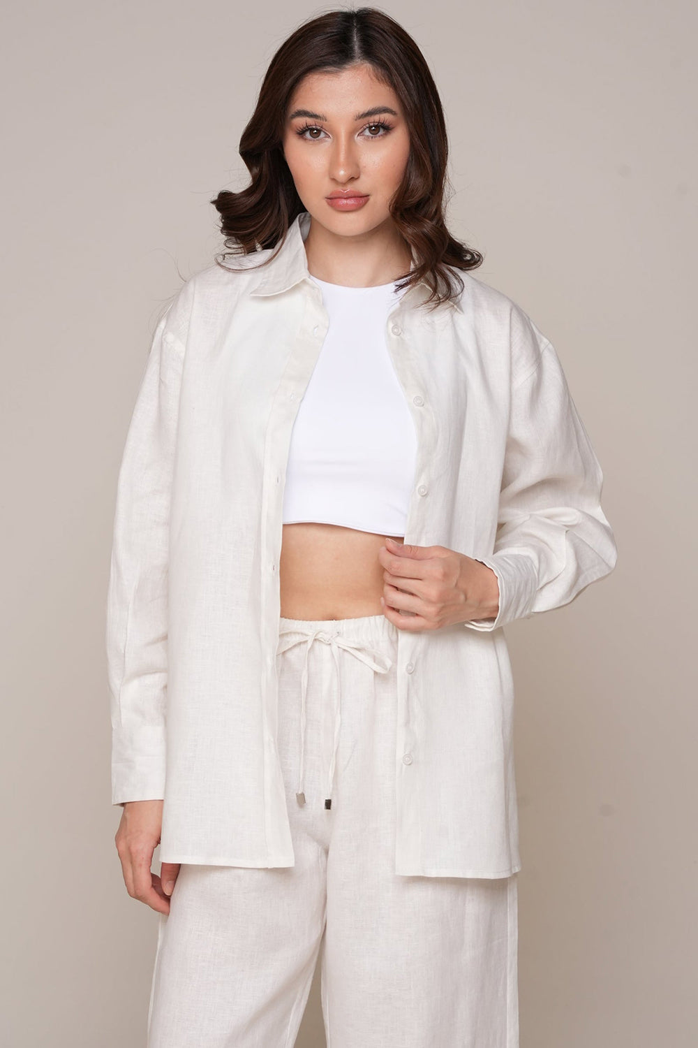 Khushboo & Pankaj Ivory Shell Linen Relaxed Co-Ord Set
