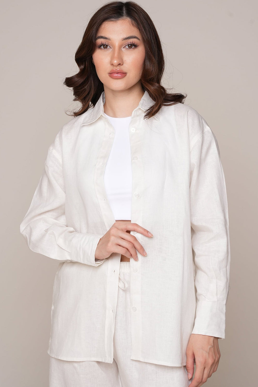 Khushboo & Pankaj Ivory Shell Linen Relaxed Co-Ord Set