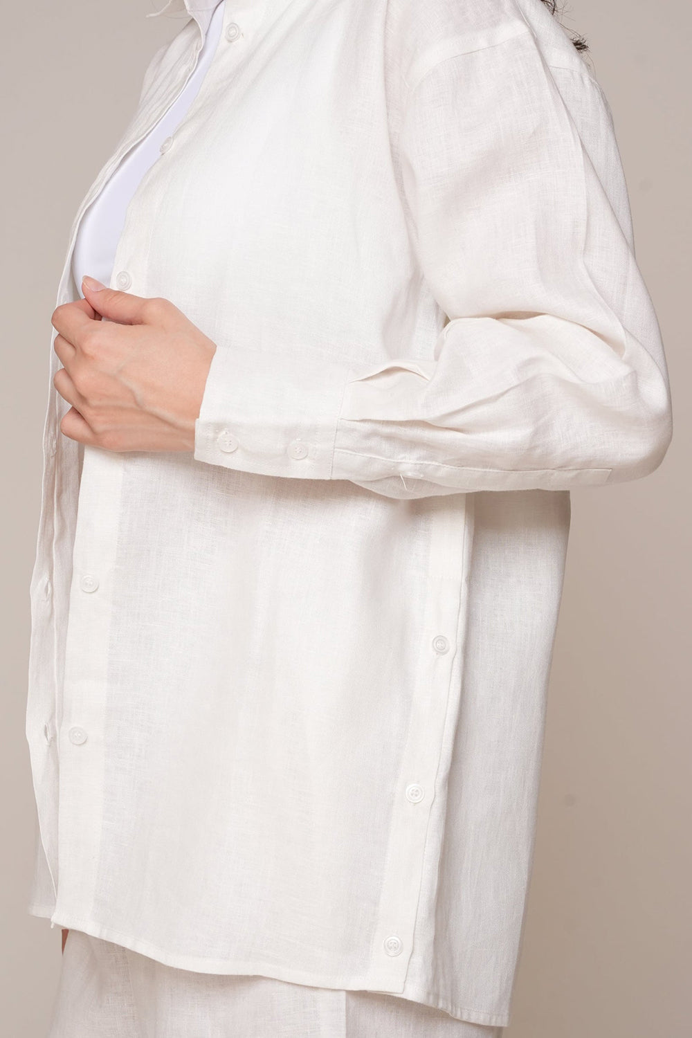 Khushboo & Pankaj Ivory Shell Linen Relaxed Co-Ord Set