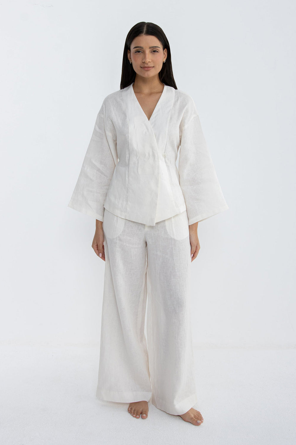 Khushboo & Pankaj Ivory Whisper Linen Wrap Co-Ord Set
