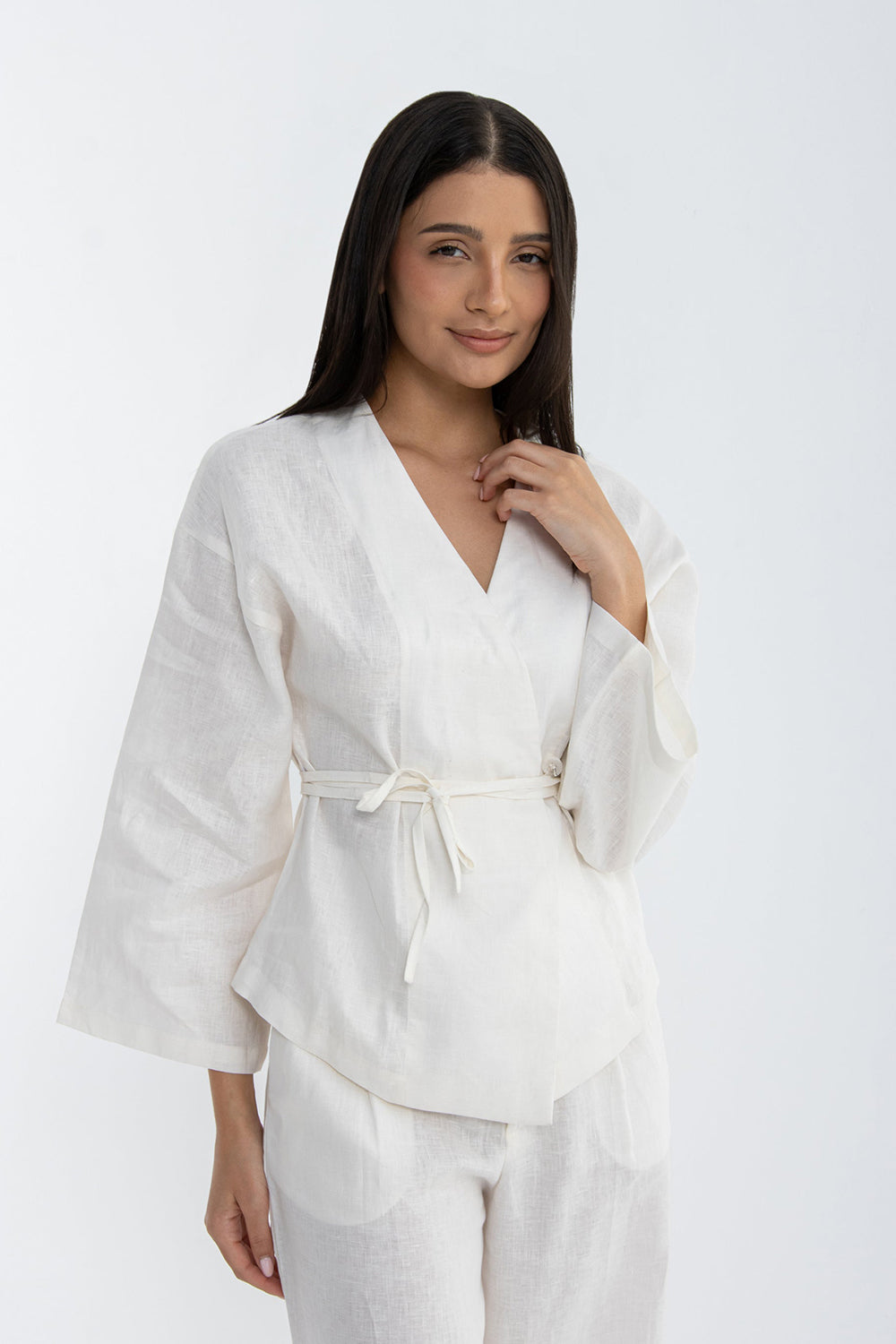 Khushboo & Pankaj Ivory Whisper Linen Wrap Co-Ord Set
