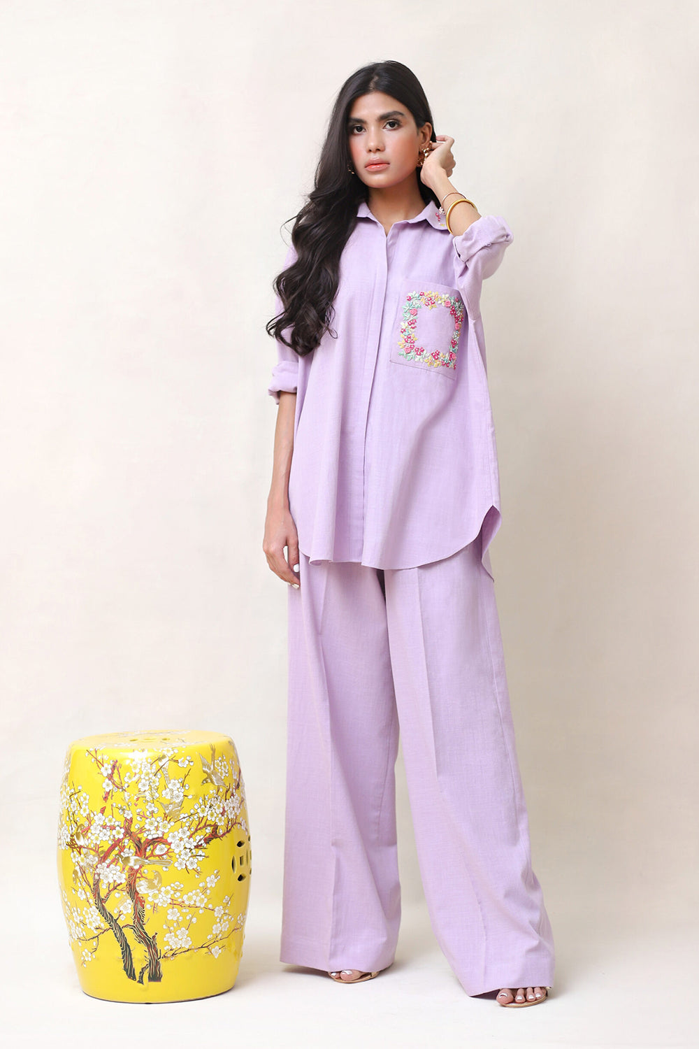 Khushboo & Pankaj Lilac Linen Embroidered Co-ord Set