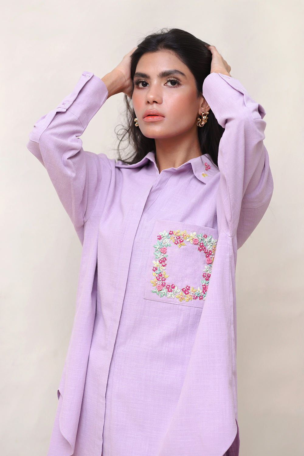 Khushboo & Pankaj Lilac Linen Embroidered Co-ord Set