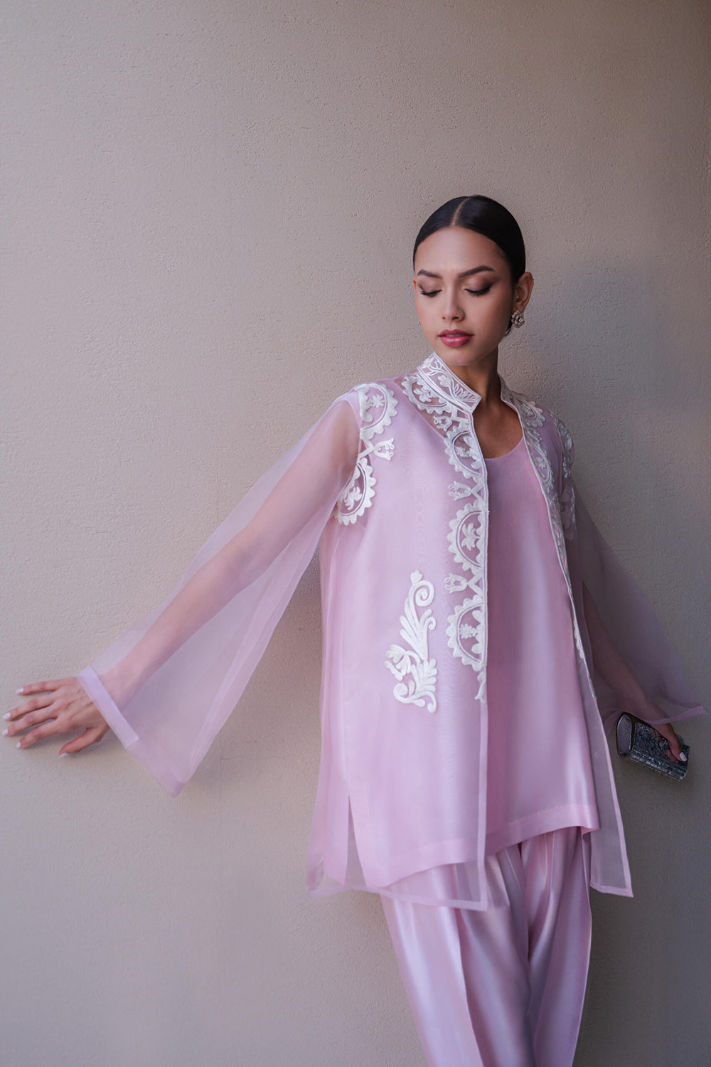 Khushboo & Pankaj Lilac Organza Embroidered Kurta Set