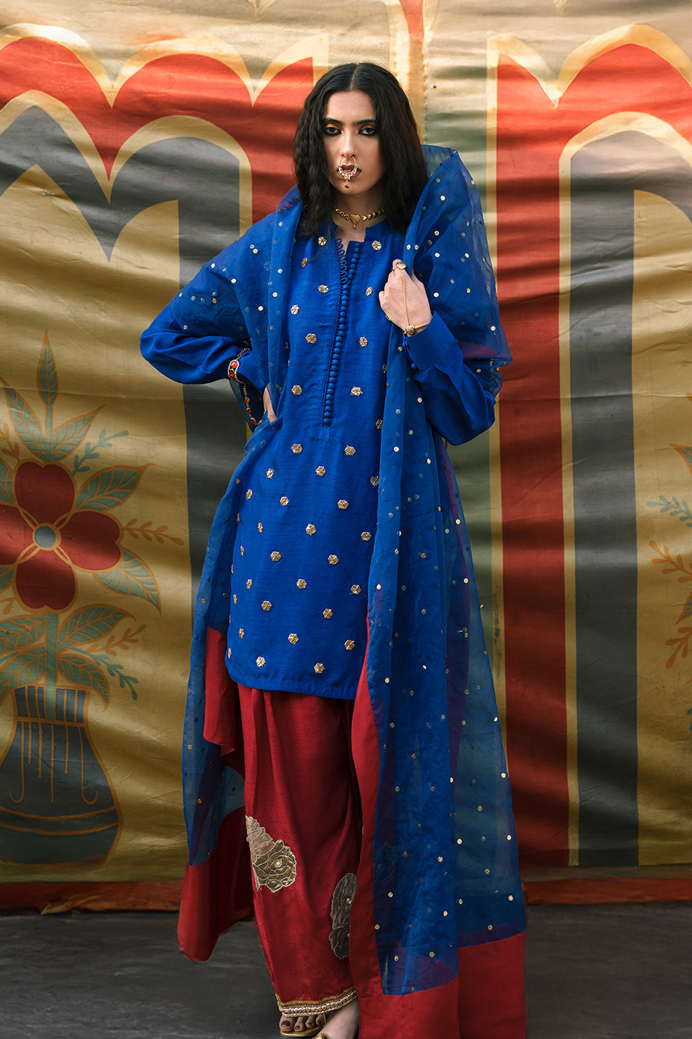 Khushboo & Pankaj Midnight Blue Gota Work Kurta Set