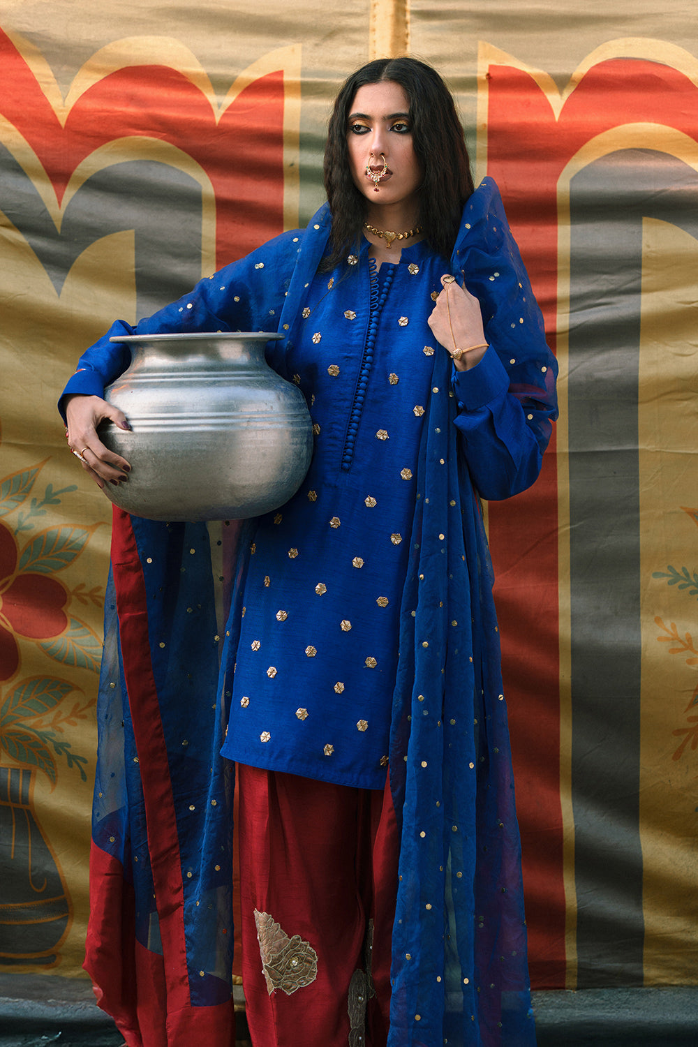 Khushboo & Pankaj Midnight Blue Gota Work Kurta Set