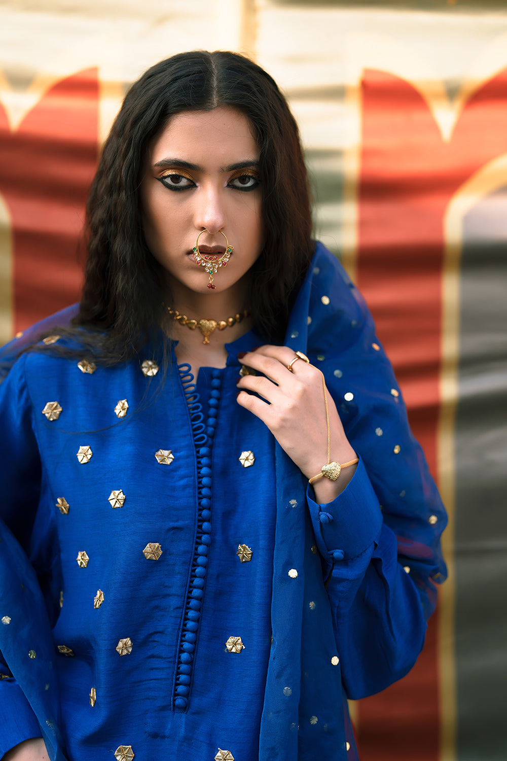Khushboo & Pankaj Midnight Blue Gota Work Kurta Set