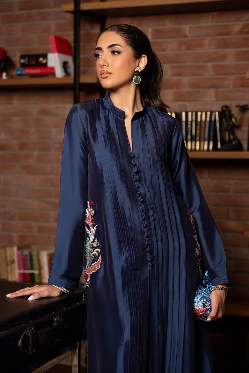 Khushboo & Pankaj Midnight Navy Embroidered Pleated Kurta Set