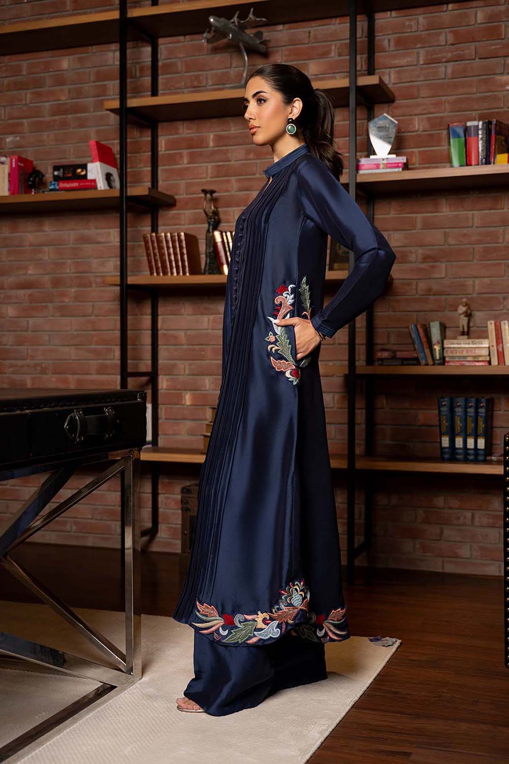 Khushboo & Pankaj Midnight Navy Embroidered Pleated Kurta Set